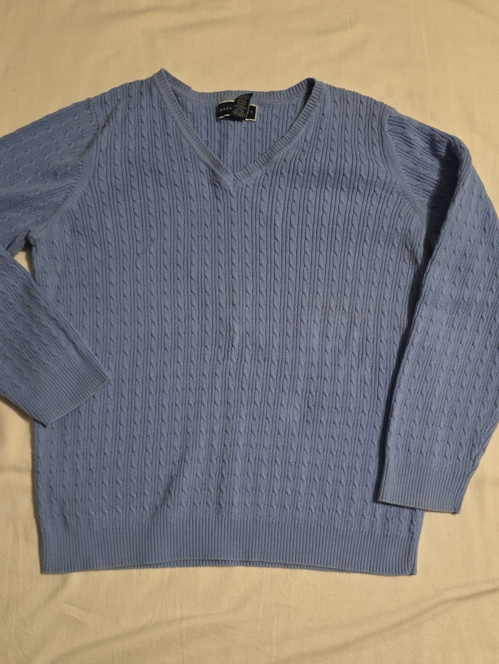 Karen Scott Light Blue V-Neck Cable Knit Sweater